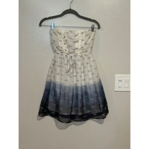 VTG 90's Y2K Mudd Strapless Ombre Floral Tunic White Blue Lace Juniors XS
